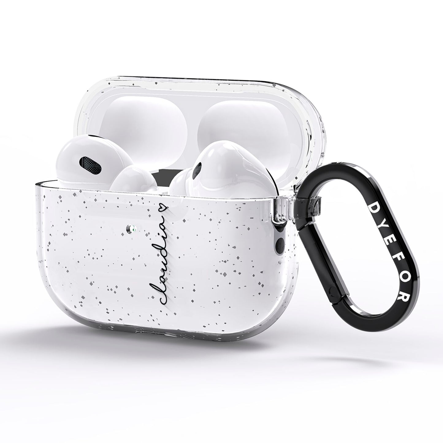 Personalised Black Name Heart Handwriting AirPods Pro Glitter Case Side Image