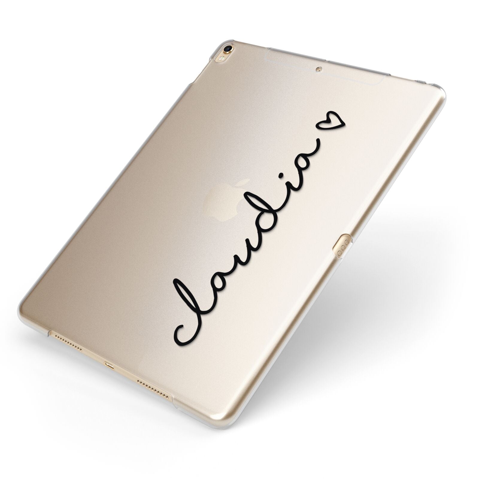 Personalised Black Name Heart Handwriting Apple iPad Case on Gold iPad Side View