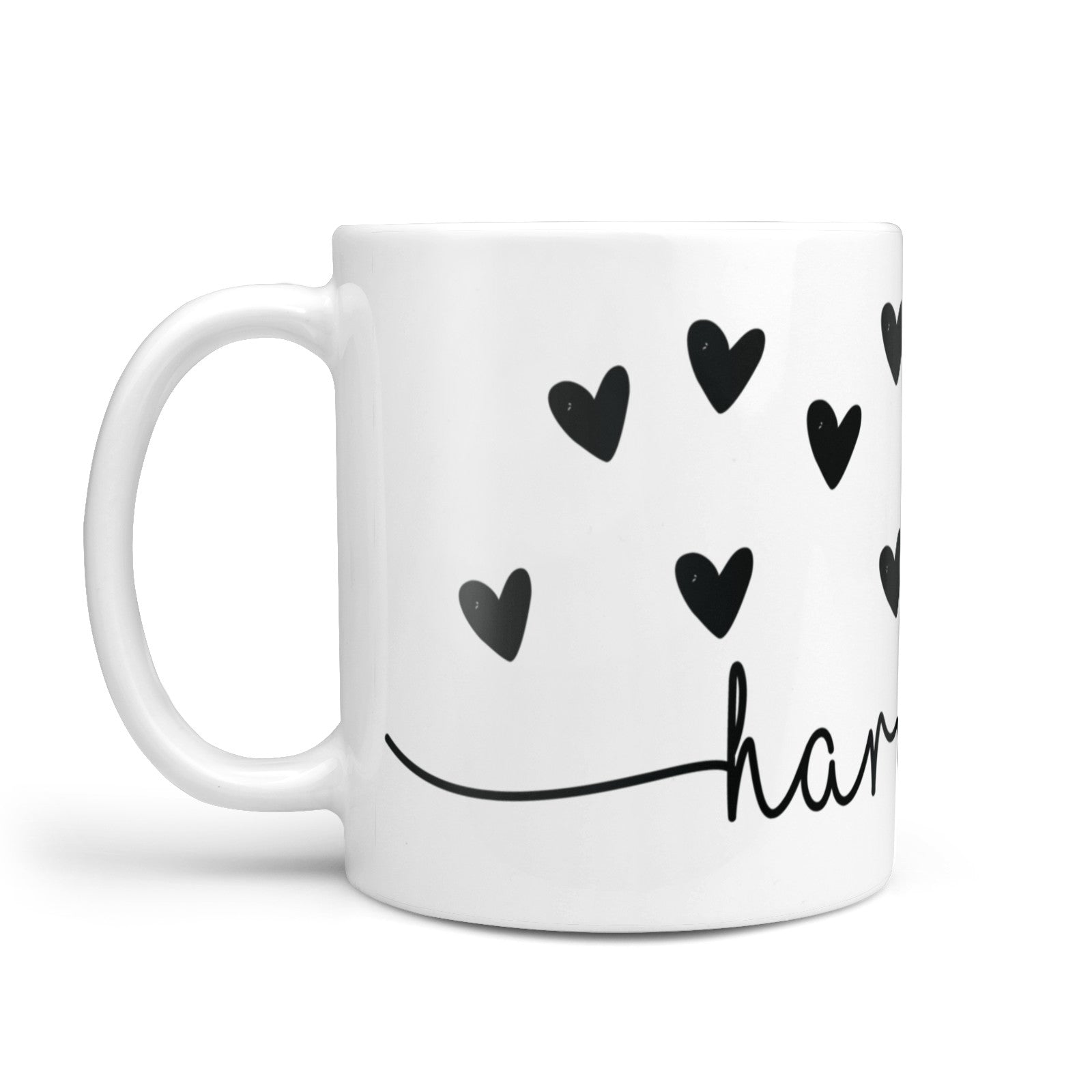Personalised Black Name Love Hearts Clear 10oz Mug Alternative Image 1