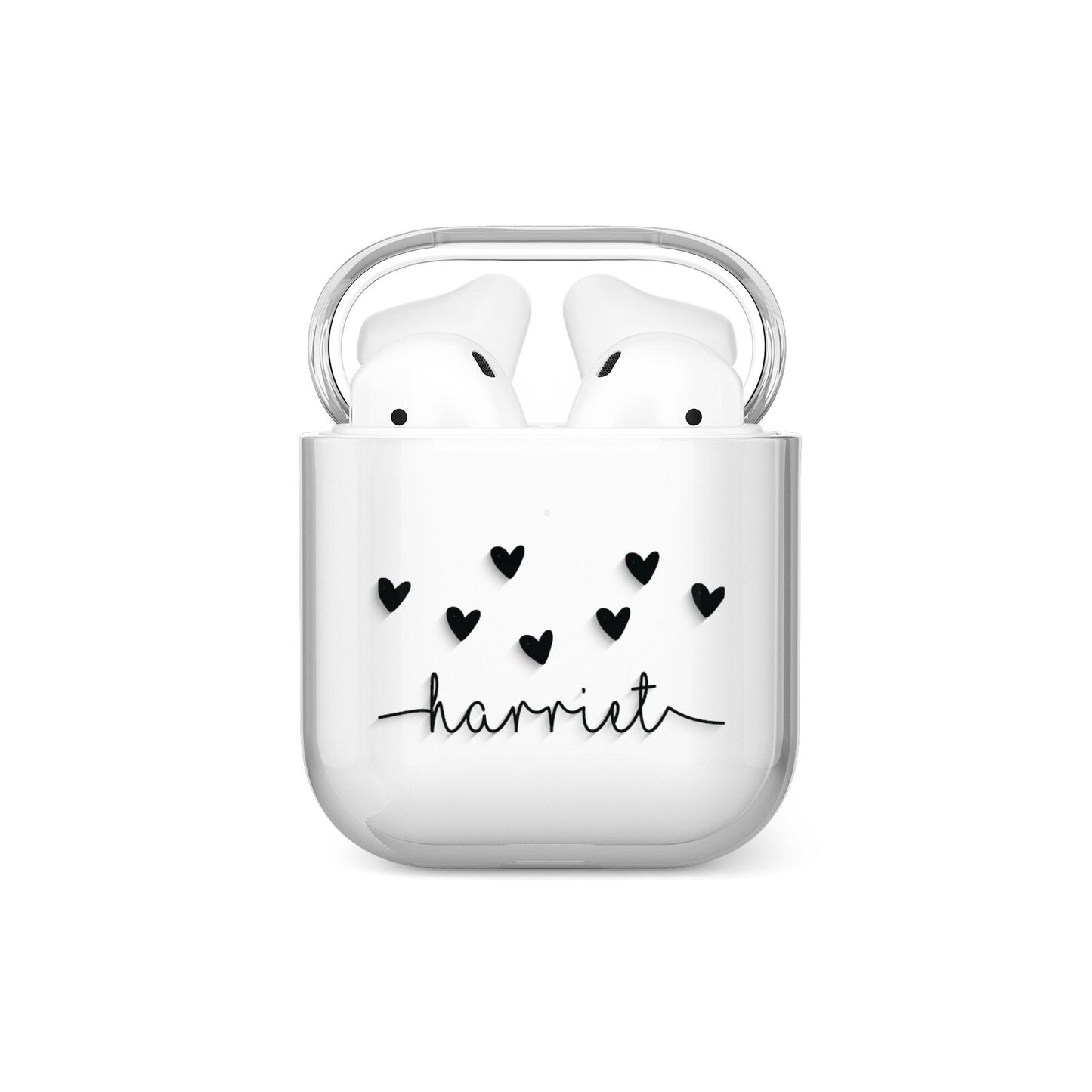 Personalised Black Name Love Hearts Clear AirPods Case