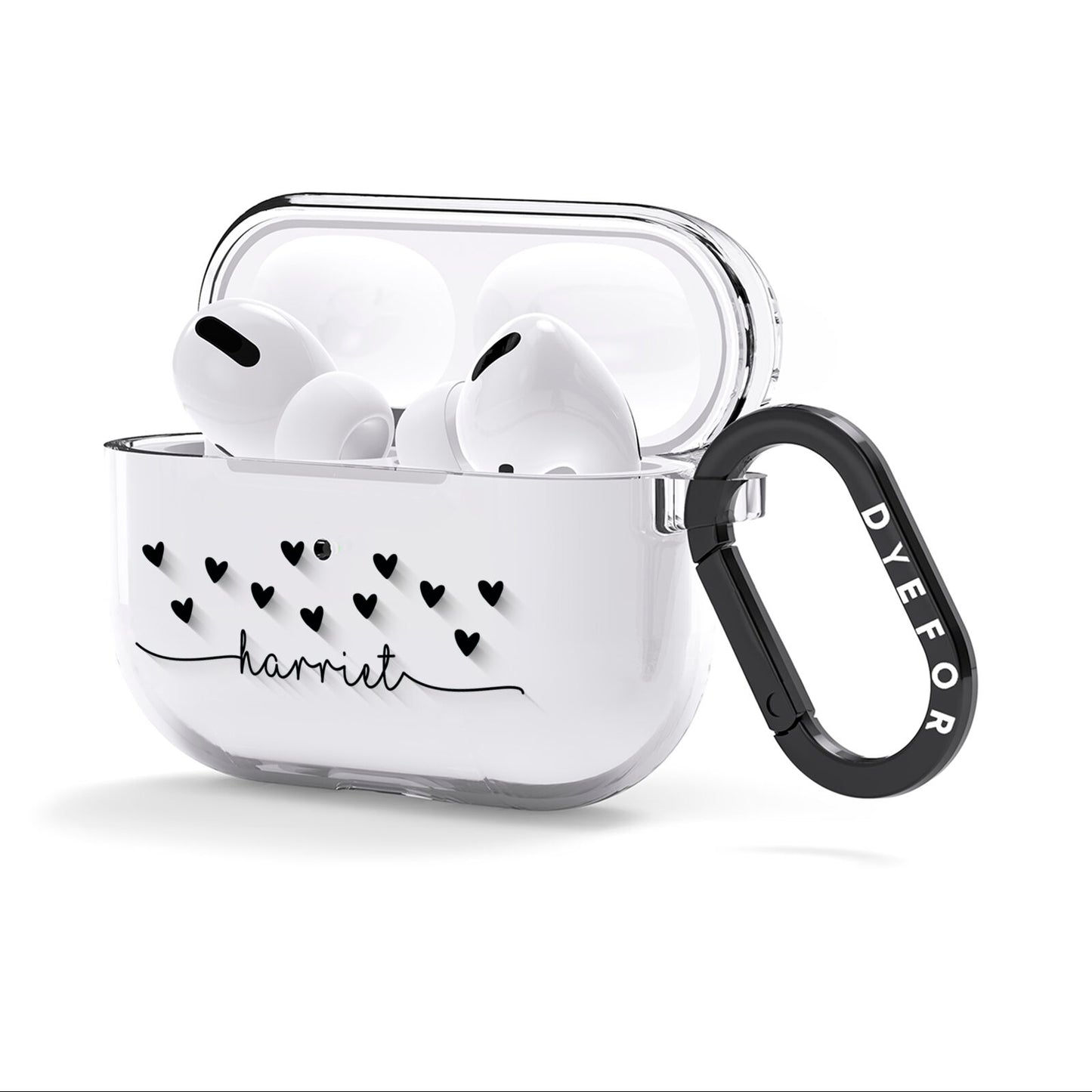 Personalised Black Name Love Hearts Clear AirPods Clear Case 3rd Gen Side Image