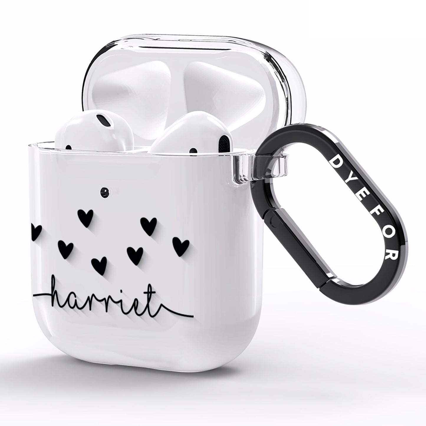 Personalised Black Name Love Hearts Clear AirPods Clear Case Side Image