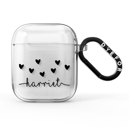 Personalised Black Name Love Hearts Clear AirPods Clear Case