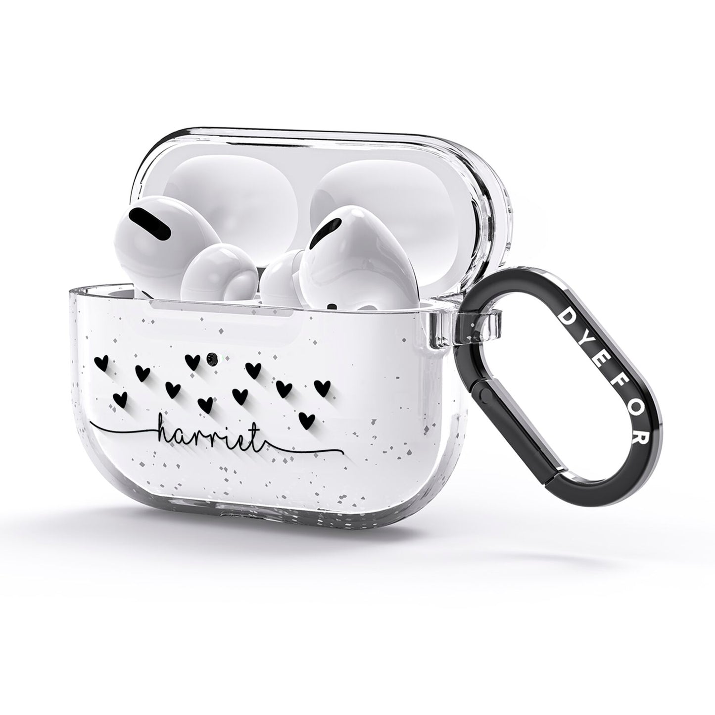 Personalised Black Name Love Hearts Clear AirPods Glitter Case 3rd Gen Side Image