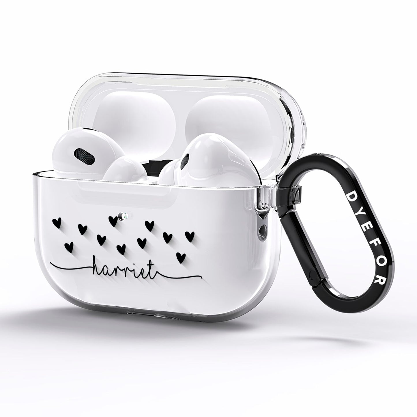 Personalised Black Name Love Hearts Clear AirPods Pro Clear Case Side Image