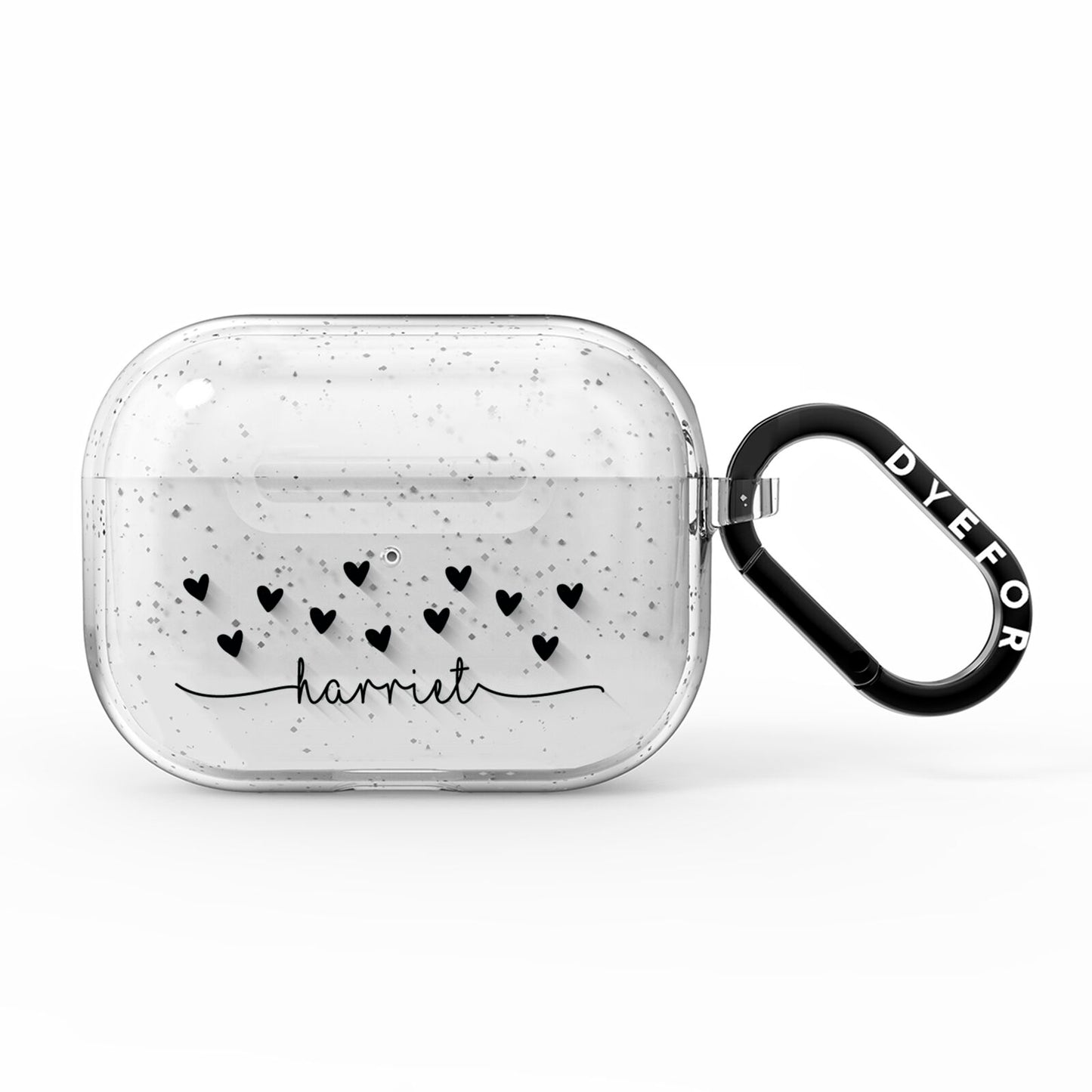 Personalised Black Name Love Hearts Clear AirPods Pro Glitter Case