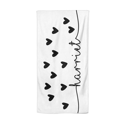 Personalised Black Name Love Hearts Clear Beach Towel