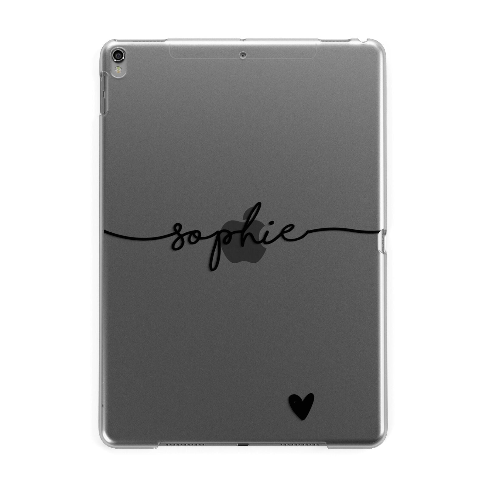 Personalised Black Name One Heart Clear Apple iPad Grey Case