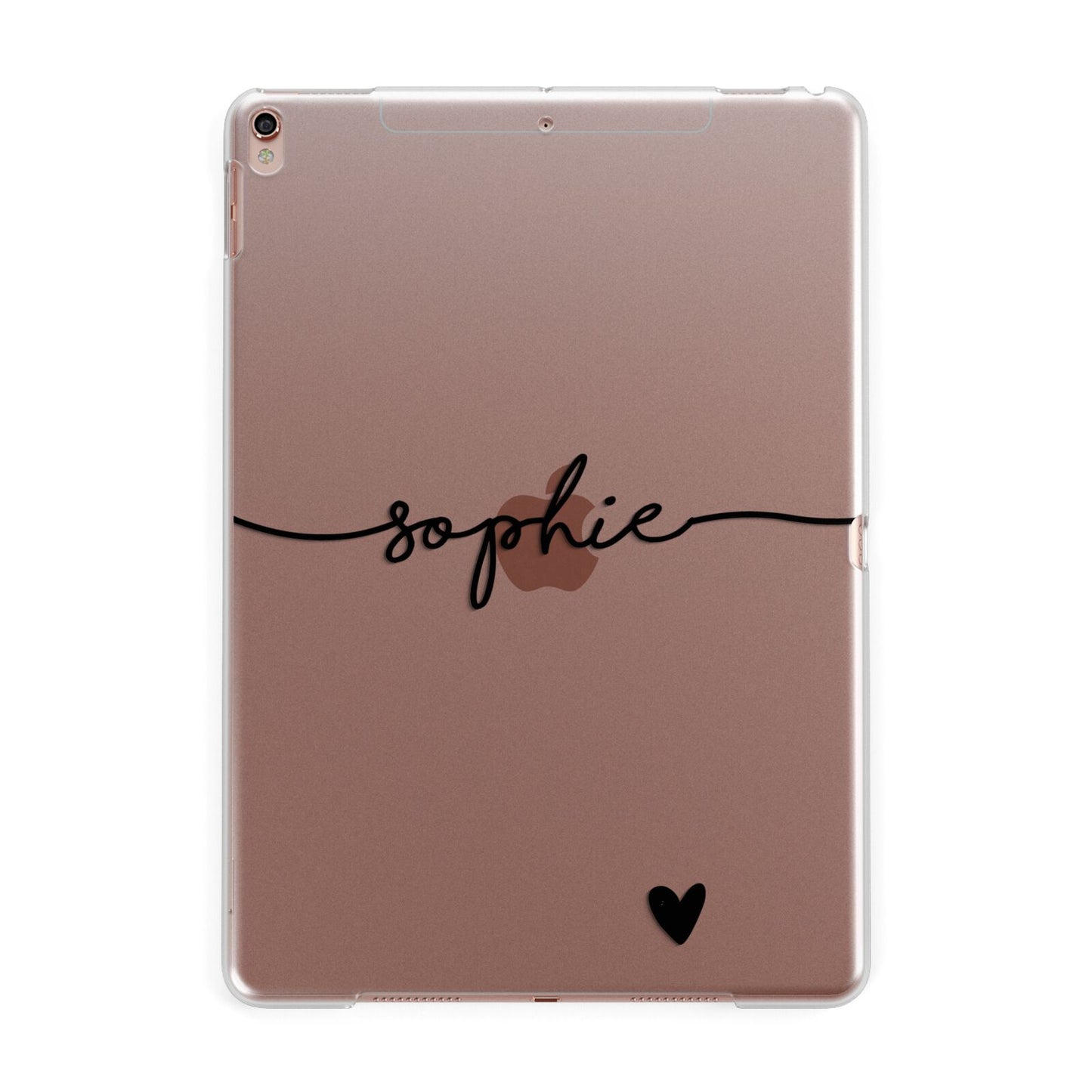 Personalised Black Name One Heart Clear Apple iPad Rose Gold Case