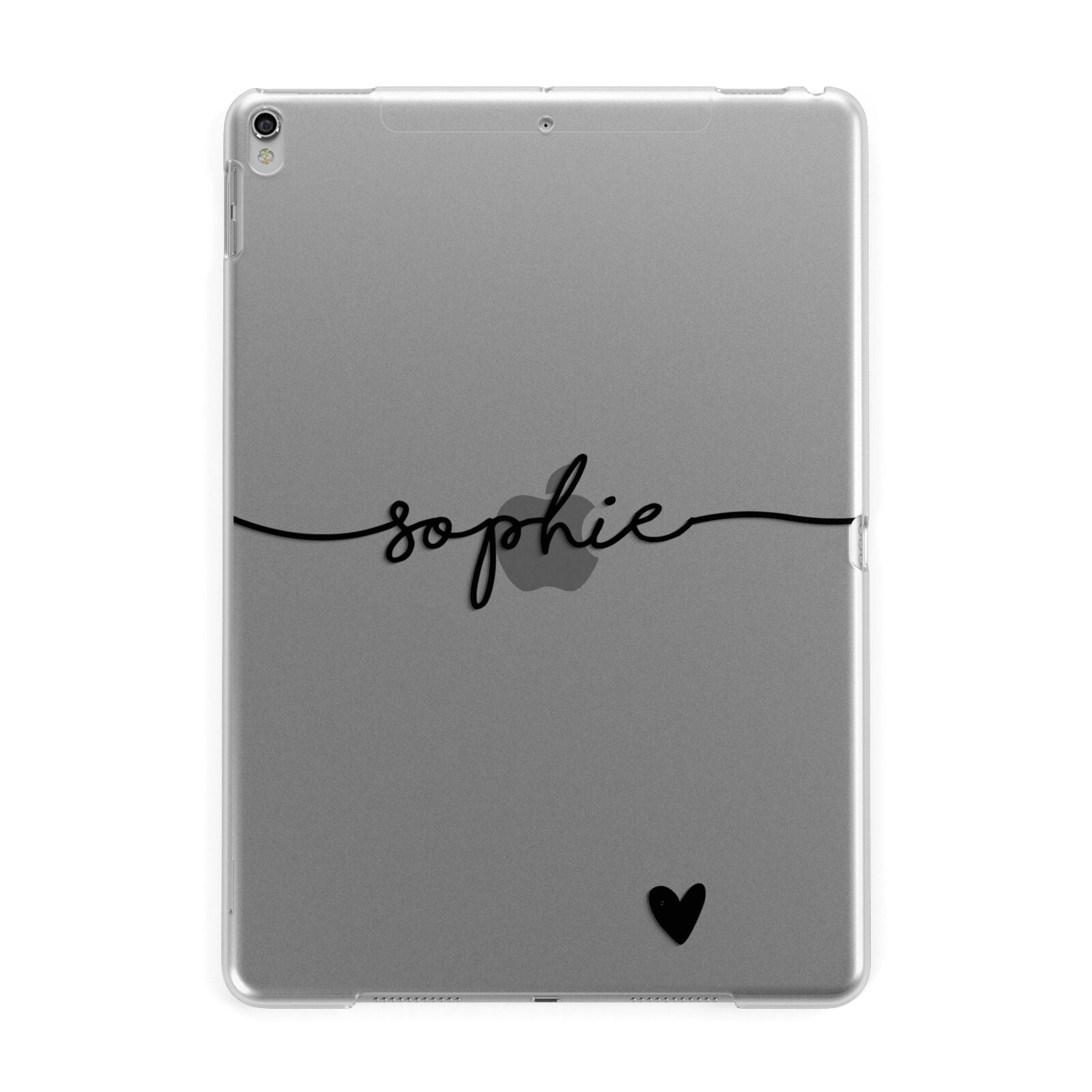 Personalised Black Name One Heart Clear Apple iPad Silver Case