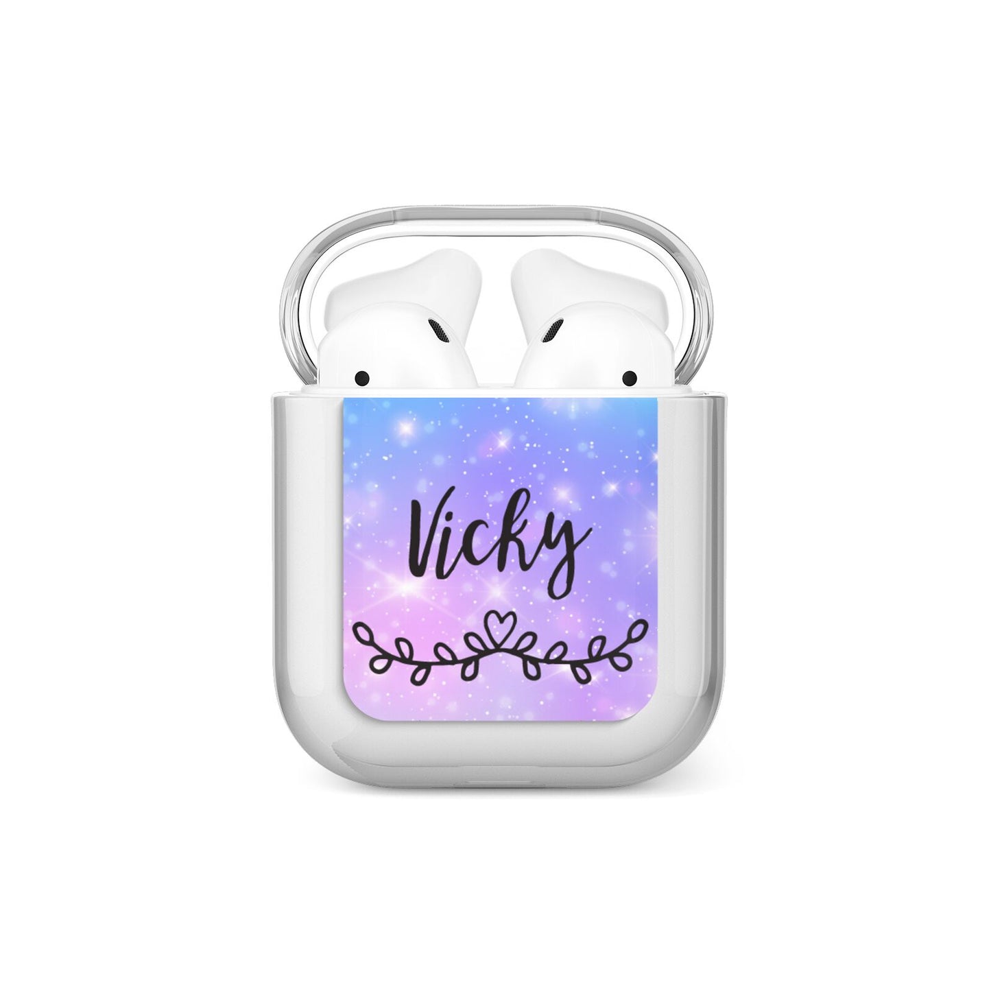 Personalised Black Name Purple Unicorn Marble AirPods Case