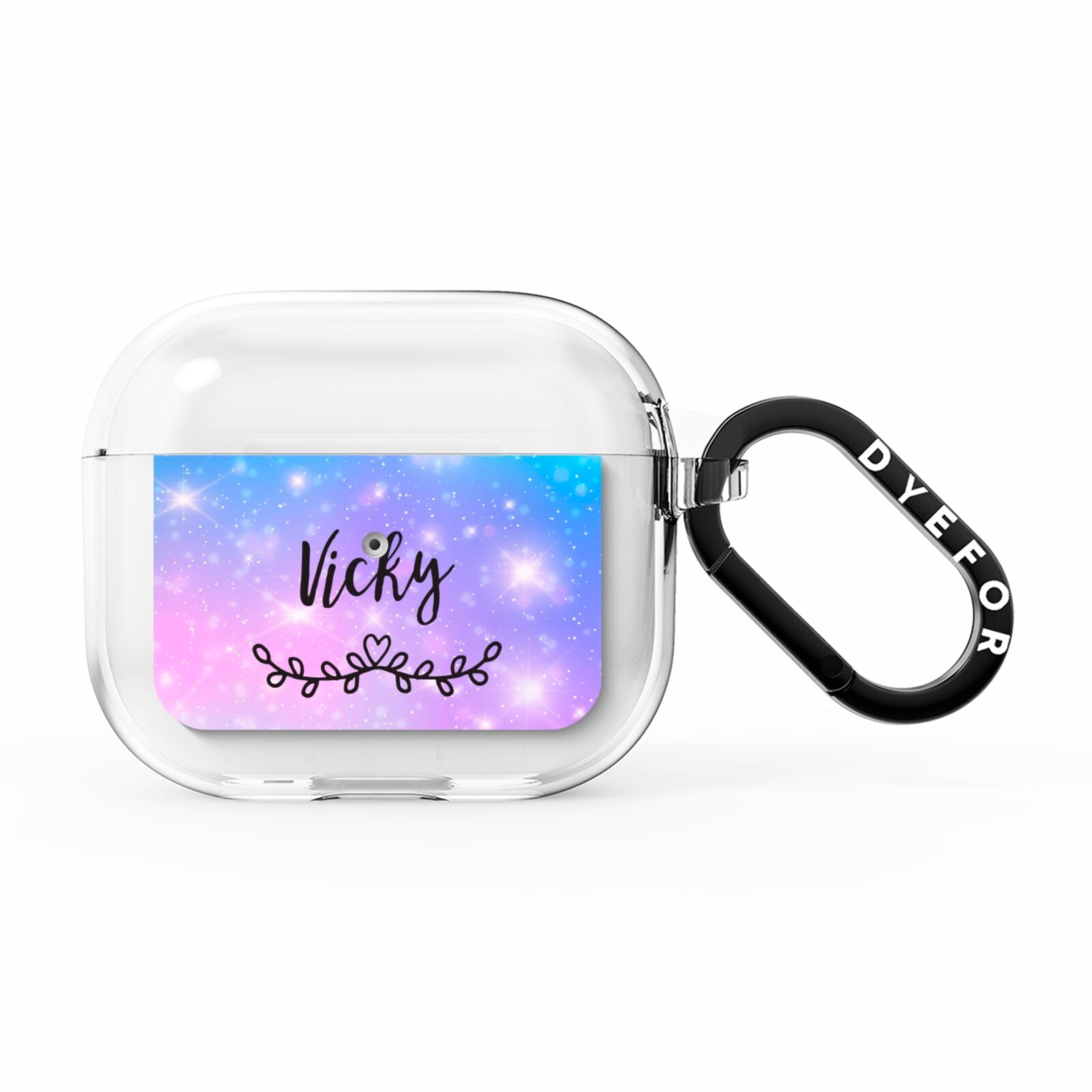 Personalised Black Name Purple Unicorn Marble AirPods Clear Case 3rd Gen