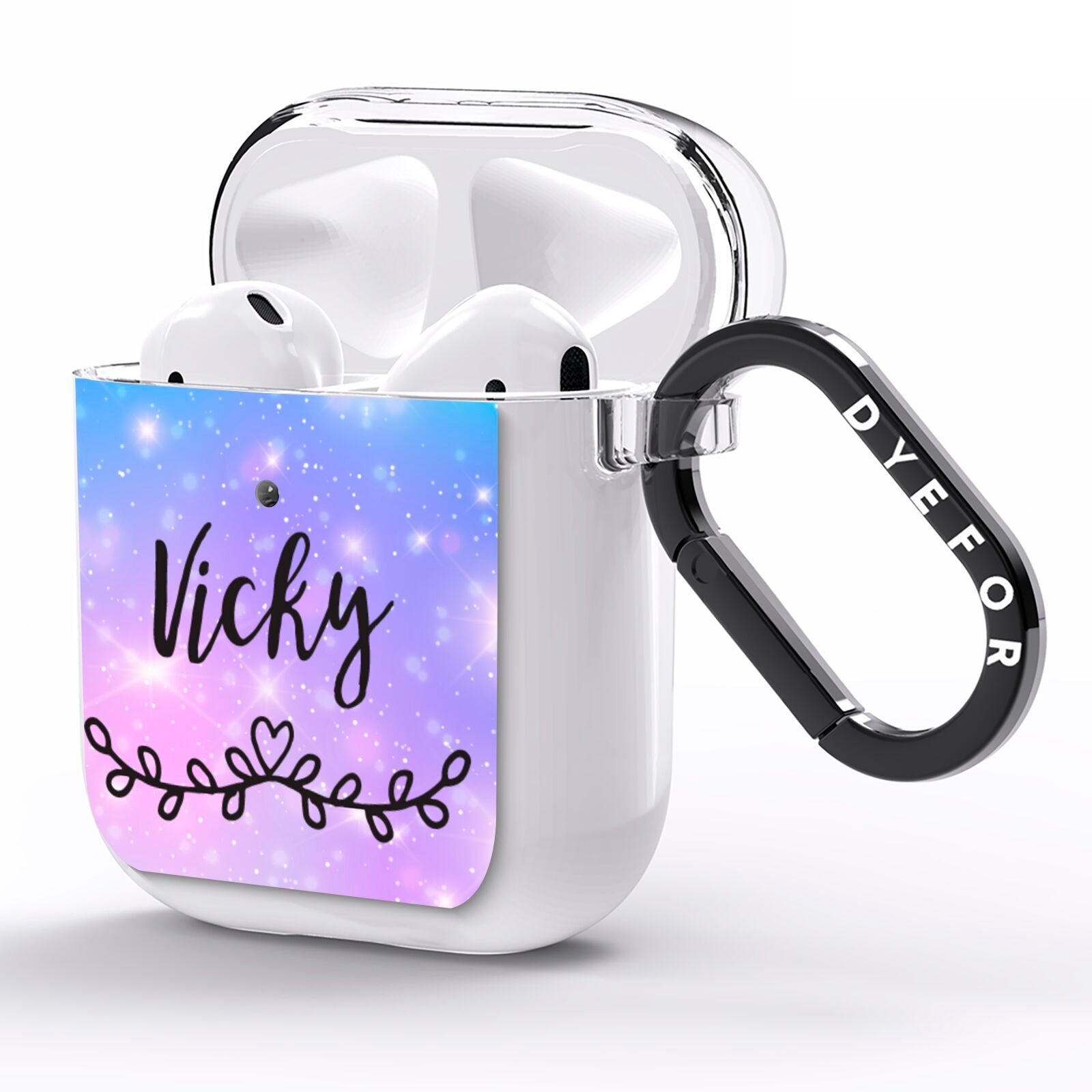 Personalised Black Name Purple Unicorn Marble AirPods Clear Case Side Image