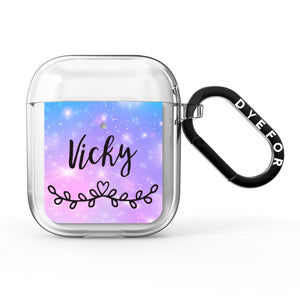 Personalised Black Name Purple Unicorn Marble AirPods Case