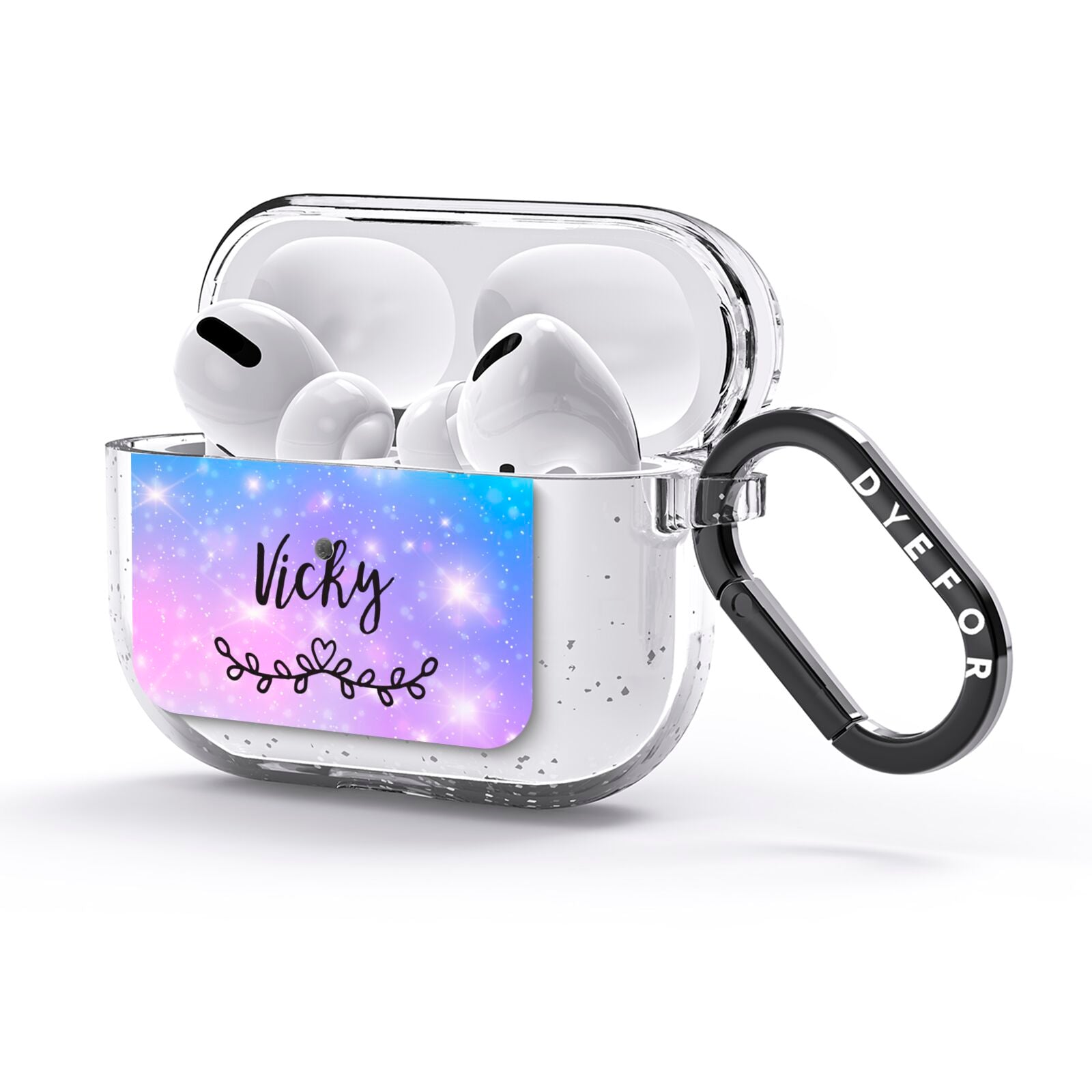 Personalised Black Name Purple Unicorn Marble AirPods Glitter Case 3rd Gen Side Image