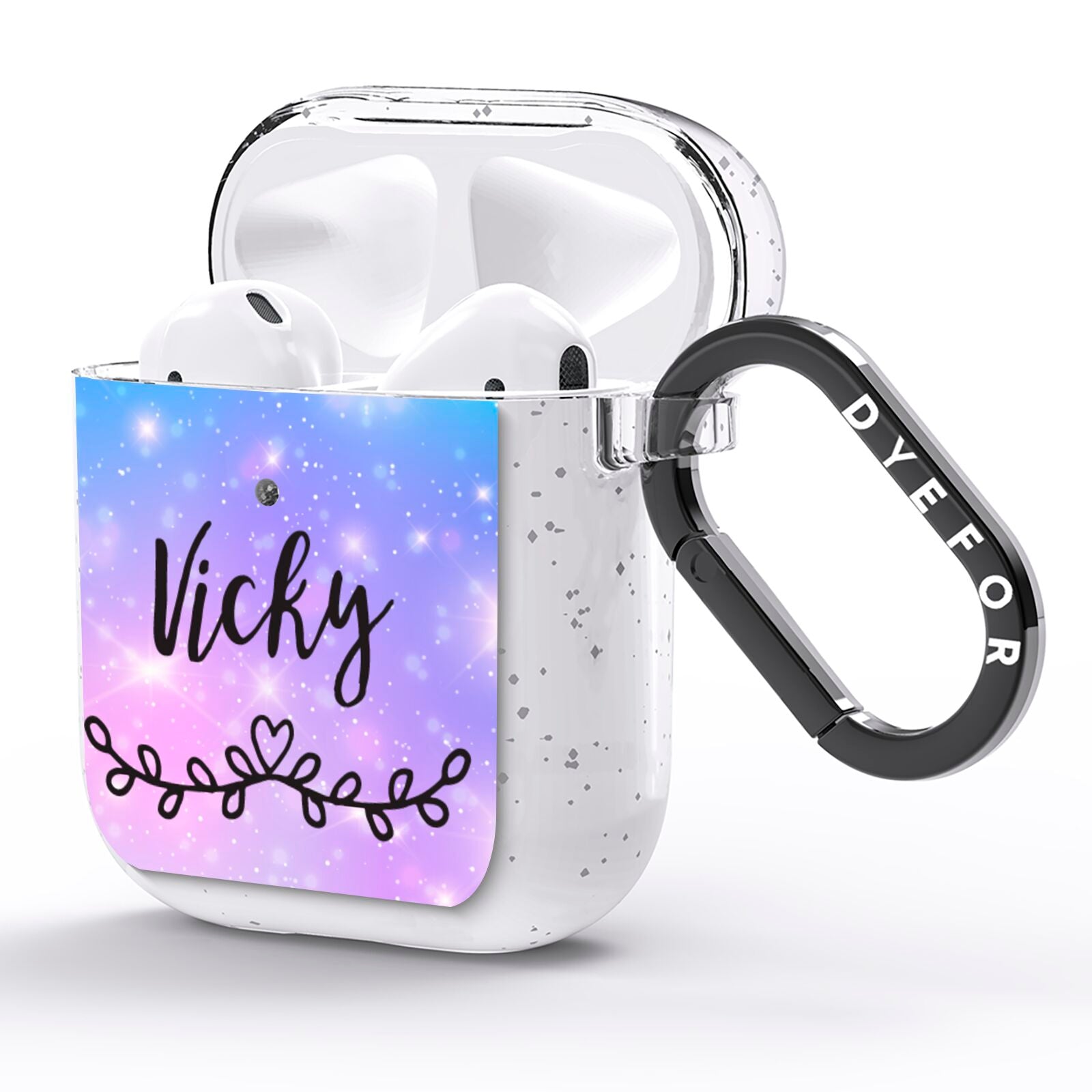 Personalised Black Name Purple Unicorn Marble AirPods Glitter Case Side Image
