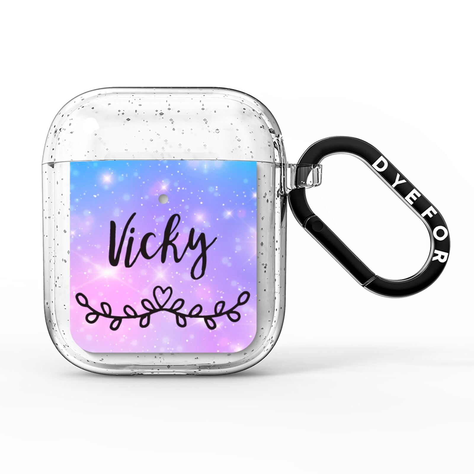 Personalised Black Name Purple Unicorn Marble AirPods Glitter Case