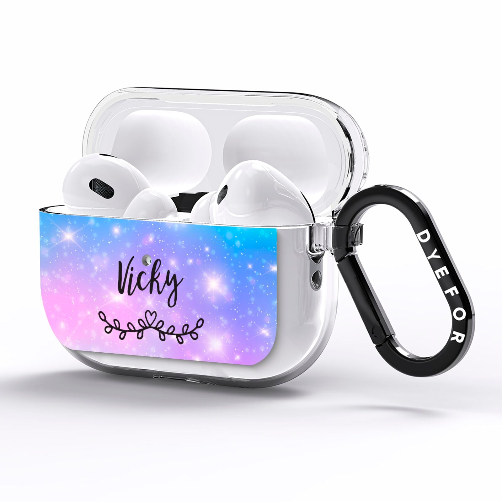 Personalised Black Name Purple Unicorn Marble AirPods Pro Clear Case Side Image