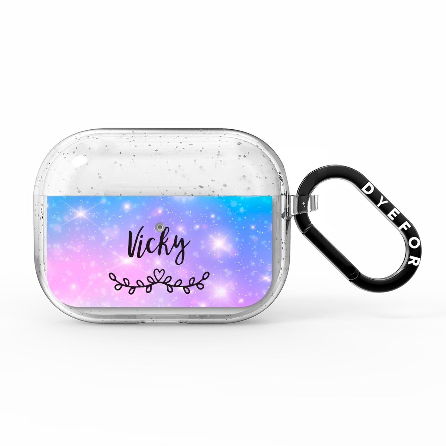 Personalised Black Name Purple Unicorn Marble AirPods Pro Glitter Case