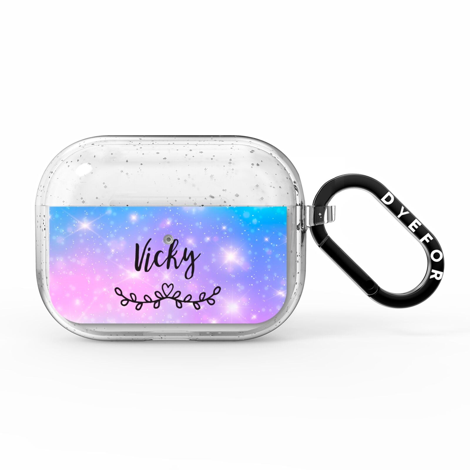 Personalised Black Name Purple Unicorn Marble AirPods Pro Glitter Case