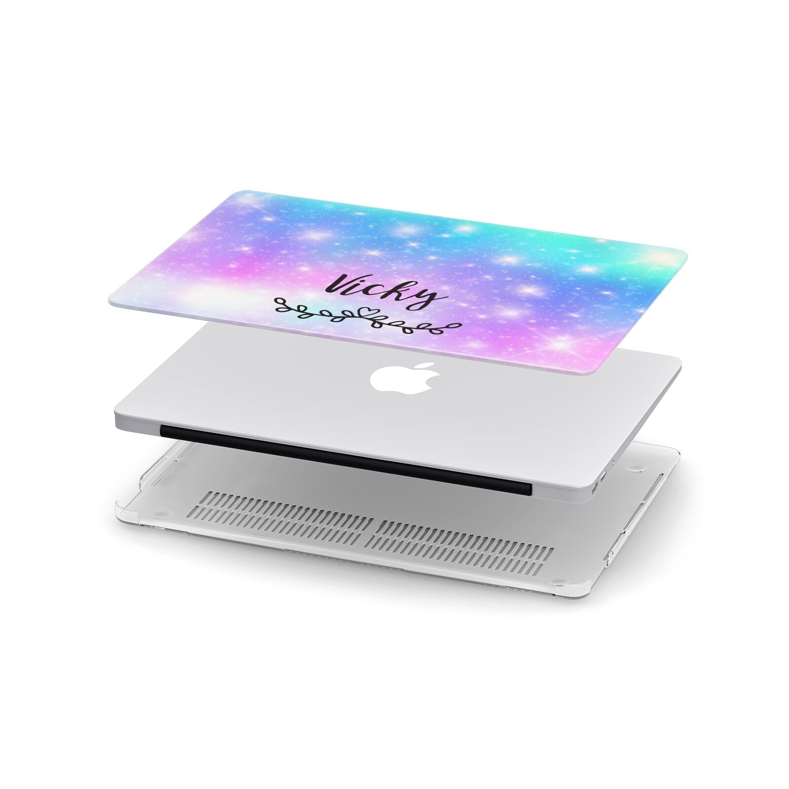 Personalised Black Name Purple Unicorn Marble Apple MacBook Case in Detail
