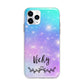 Personalised Black Name Purple Unicorn Marble Apple iPhone 11 Pro Max in Silver with Bumper Case