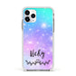 Personalised Black Name Purple Unicorn Marble Apple iPhone 11 Pro in Silver with White Impact Case