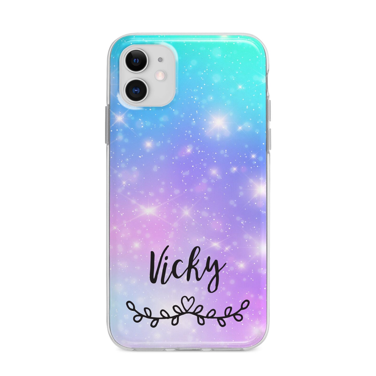Personalised Black Name Purple Unicorn Marble Apple iPhone 11 in White with Bumper Case