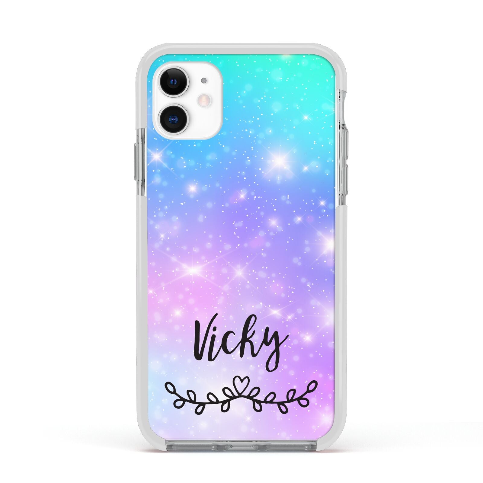 Personalised Black Name Purple Unicorn Marble Apple iPhone 11 in White with White Impact Case