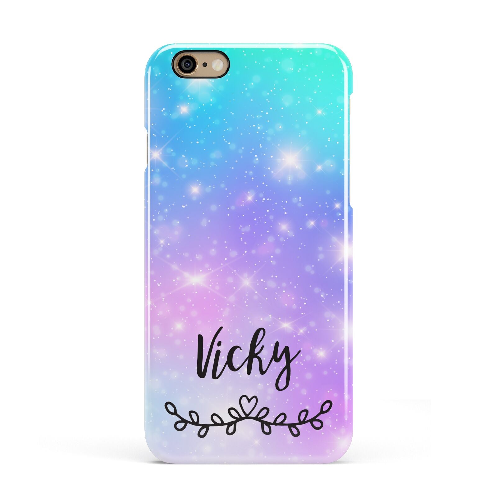 Personalised Black Name Purple Unicorn Marble Apple iPhone 6 3D Snap Case