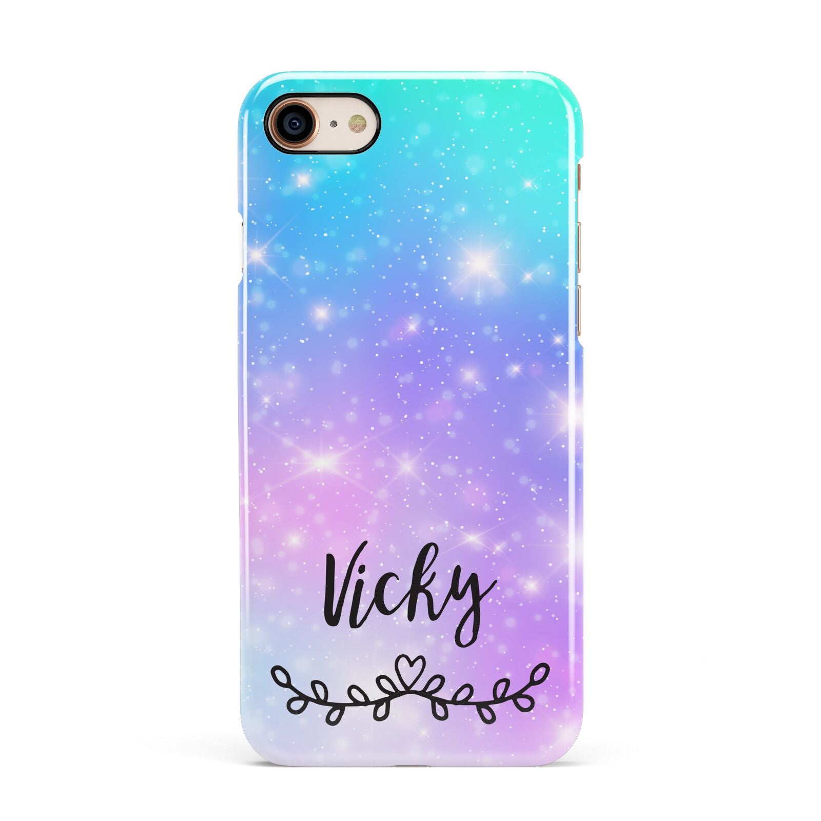 Personalised Black Name Purple Unicorn Marble Apple iPhone 7 8 3D Snap Case