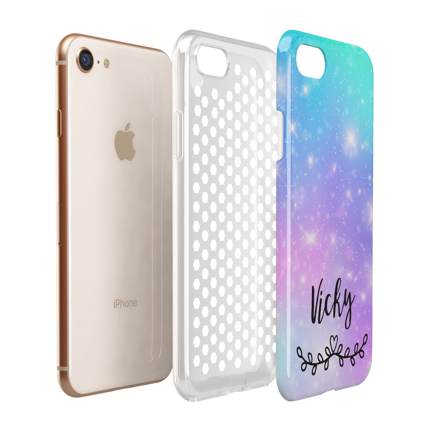 Personalised Black Name Purple Unicorn Marble Apple iPhone 7 8 3D Tough Case Expanded View