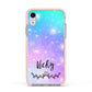 Personalised Black Name Purple Unicorn Marble Apple iPhone XR Impact Case Pink Edge on Silver Phone