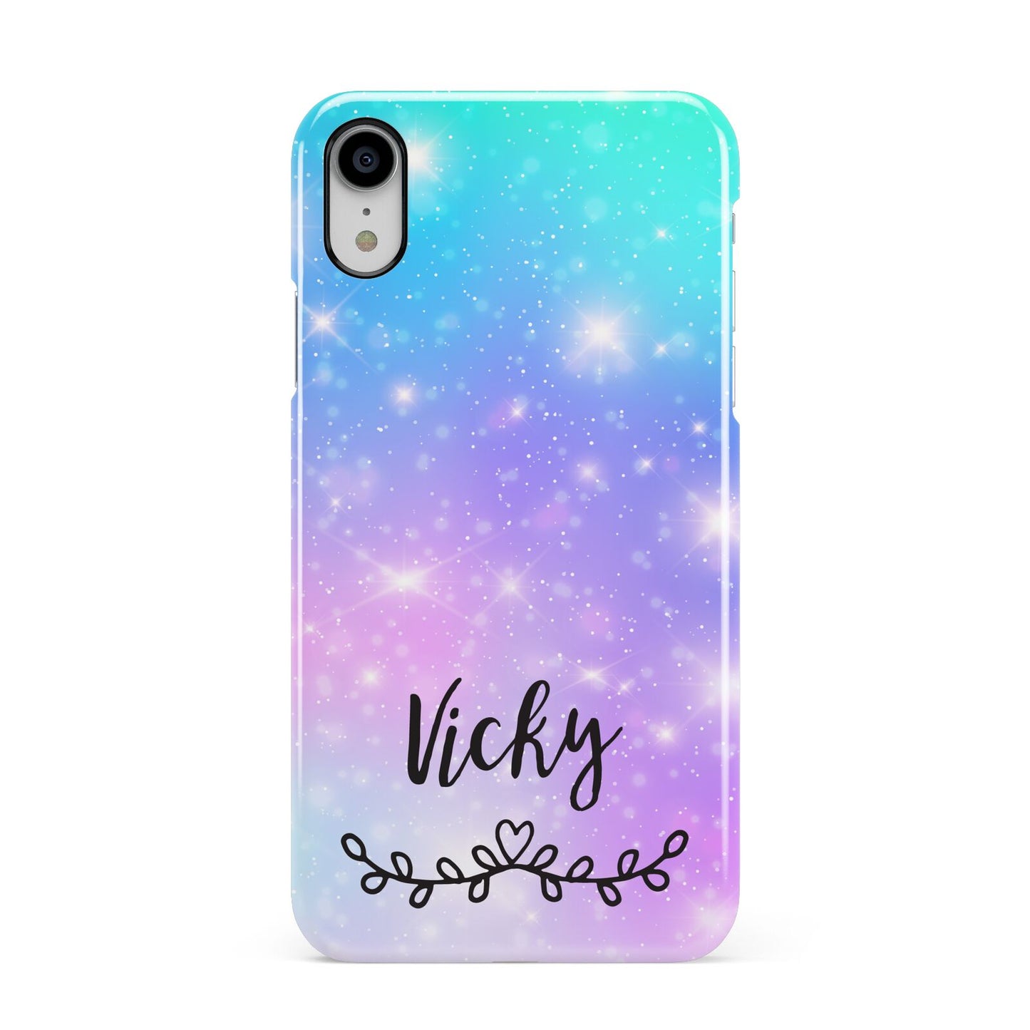 Personalised Black Name Purple Unicorn Marble Apple iPhone XR White 3D Snap Case