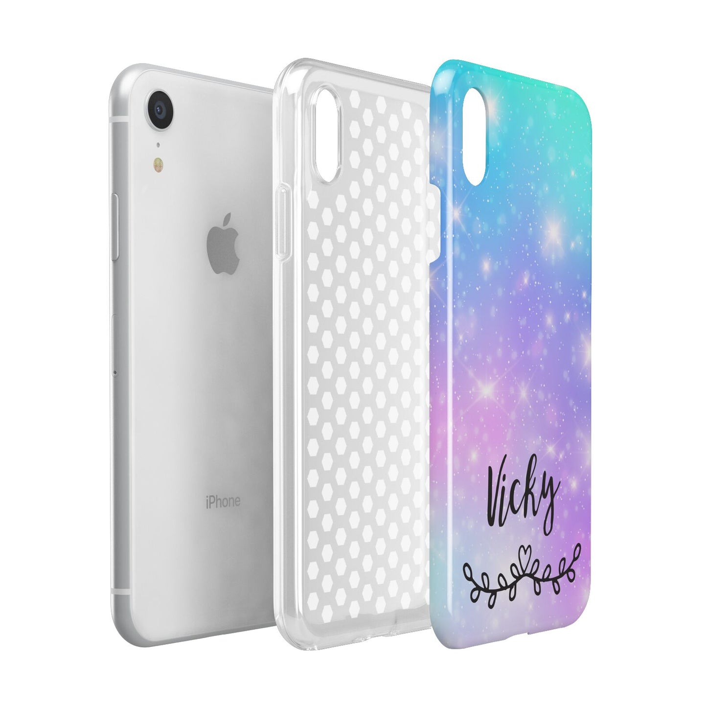 Personalised Black Name Purple Unicorn Marble Apple iPhone XR White 3D Tough Case Expanded view