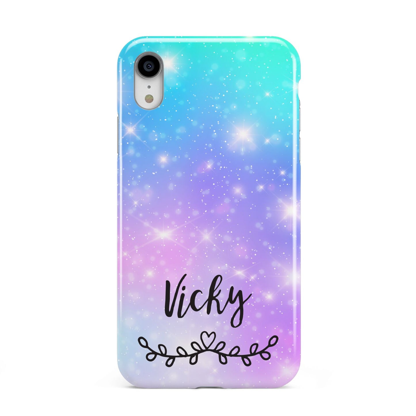 Personalised Black Name Purple Unicorn Marble Apple iPhone XR White 3D Tough Case