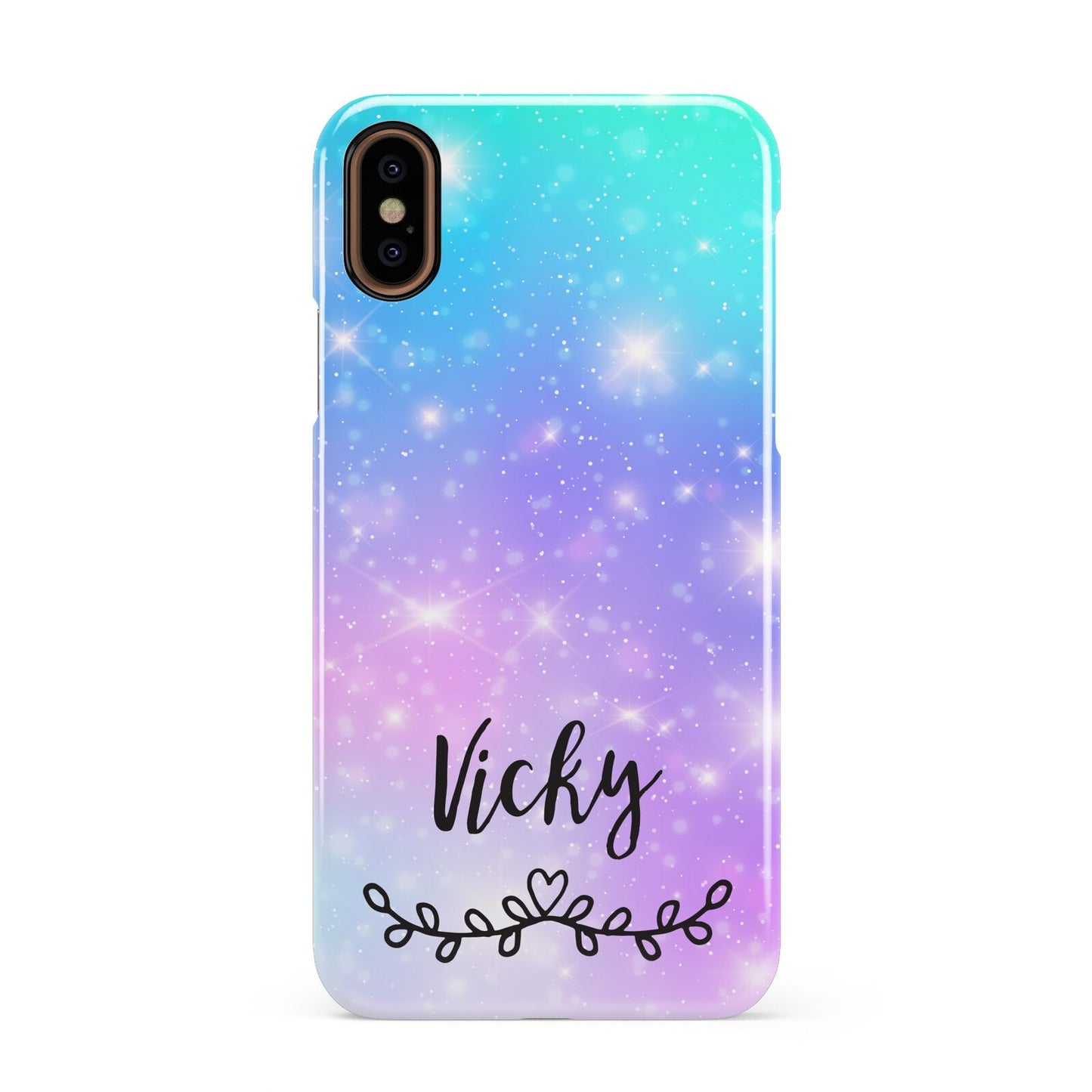 Personalised Black Name Purple Unicorn Marble Apple iPhone XS 3D Snap Case