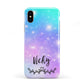Personalised Black Name Purple Unicorn Marble Apple iPhone XS 3D Tough
