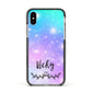 Personalised Black Name Purple Unicorn Marble Apple iPhone Xs Impact Case Black Edge on Silver Phone