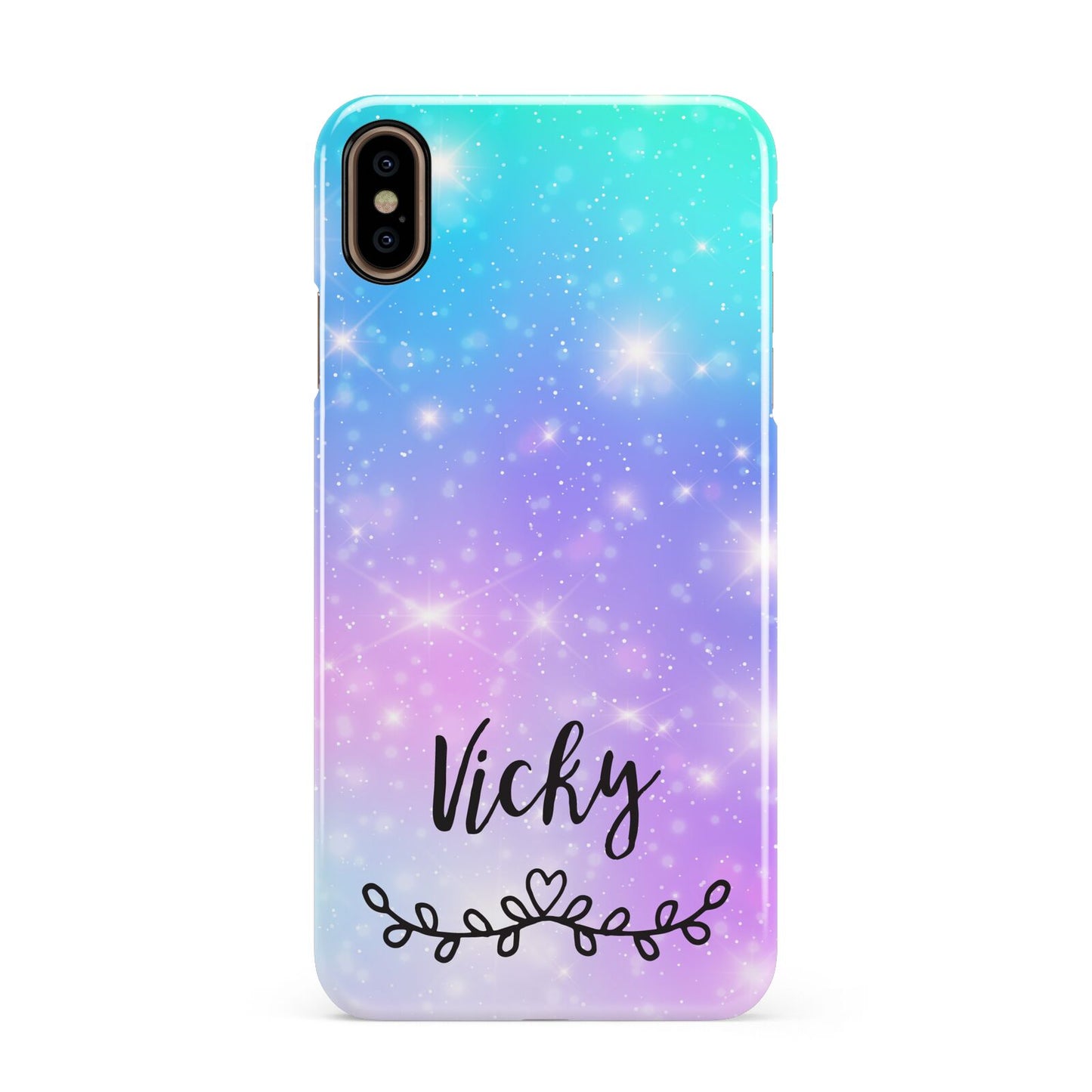 Personalised Black Name Purple Unicorn Marble Apple iPhone Xs Max 3D Snap Case