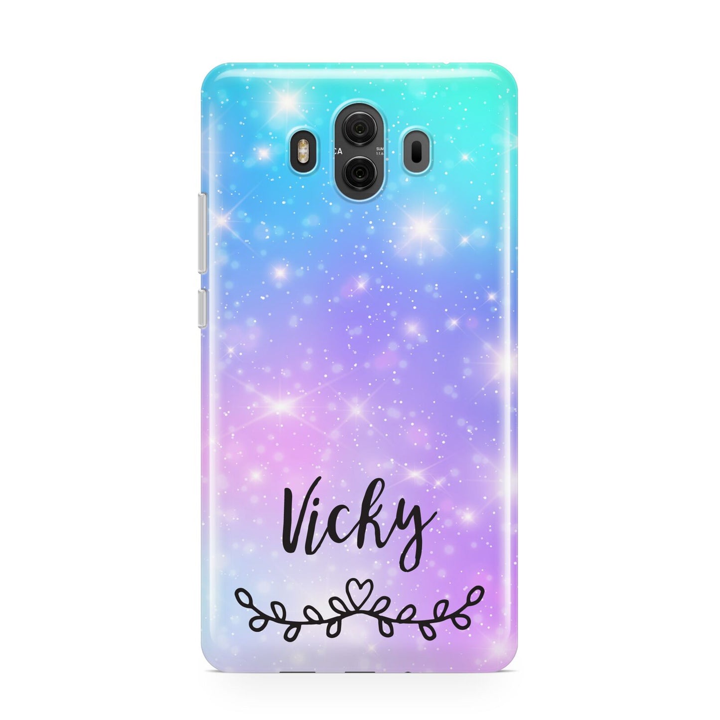Personalised Black Name Purple Unicorn Marble Huawei Mate 10 Protective Phone Case