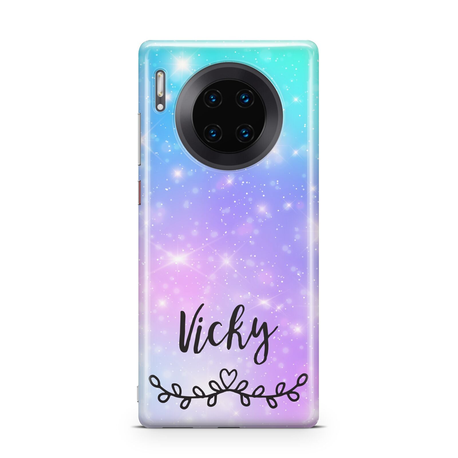 Personalised Black Name Purple Unicorn Marble Huawei Mate 30 Pro Phone Case