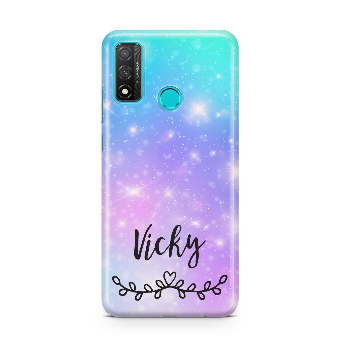 Personalised Black Name Purple Unicorn Marble Huawei P Smart 2020
