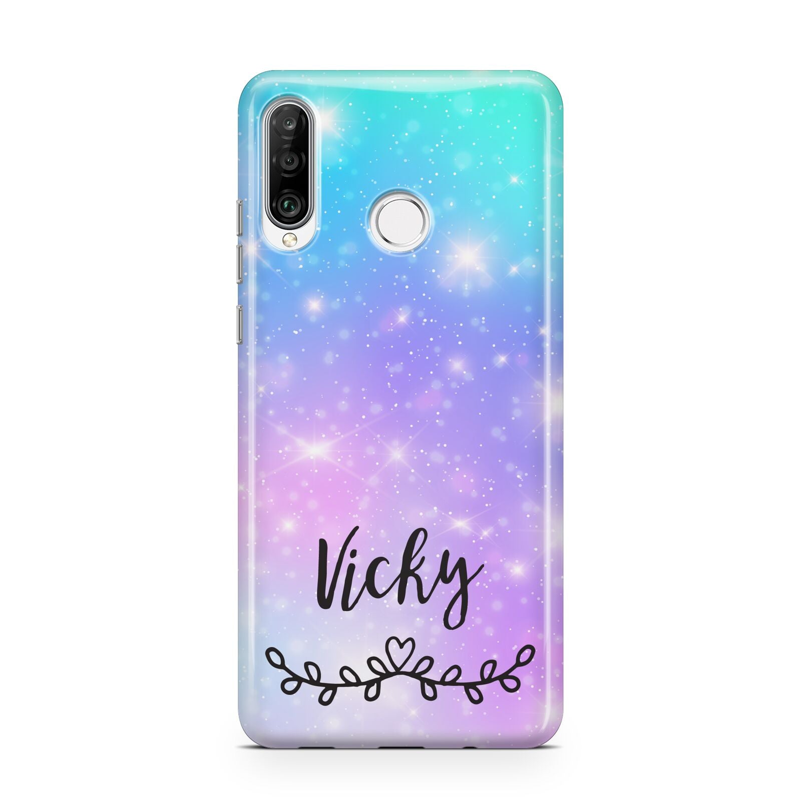 Personalised Black Name Purple Unicorn Marble Huawei P30 Lite Phone Case
