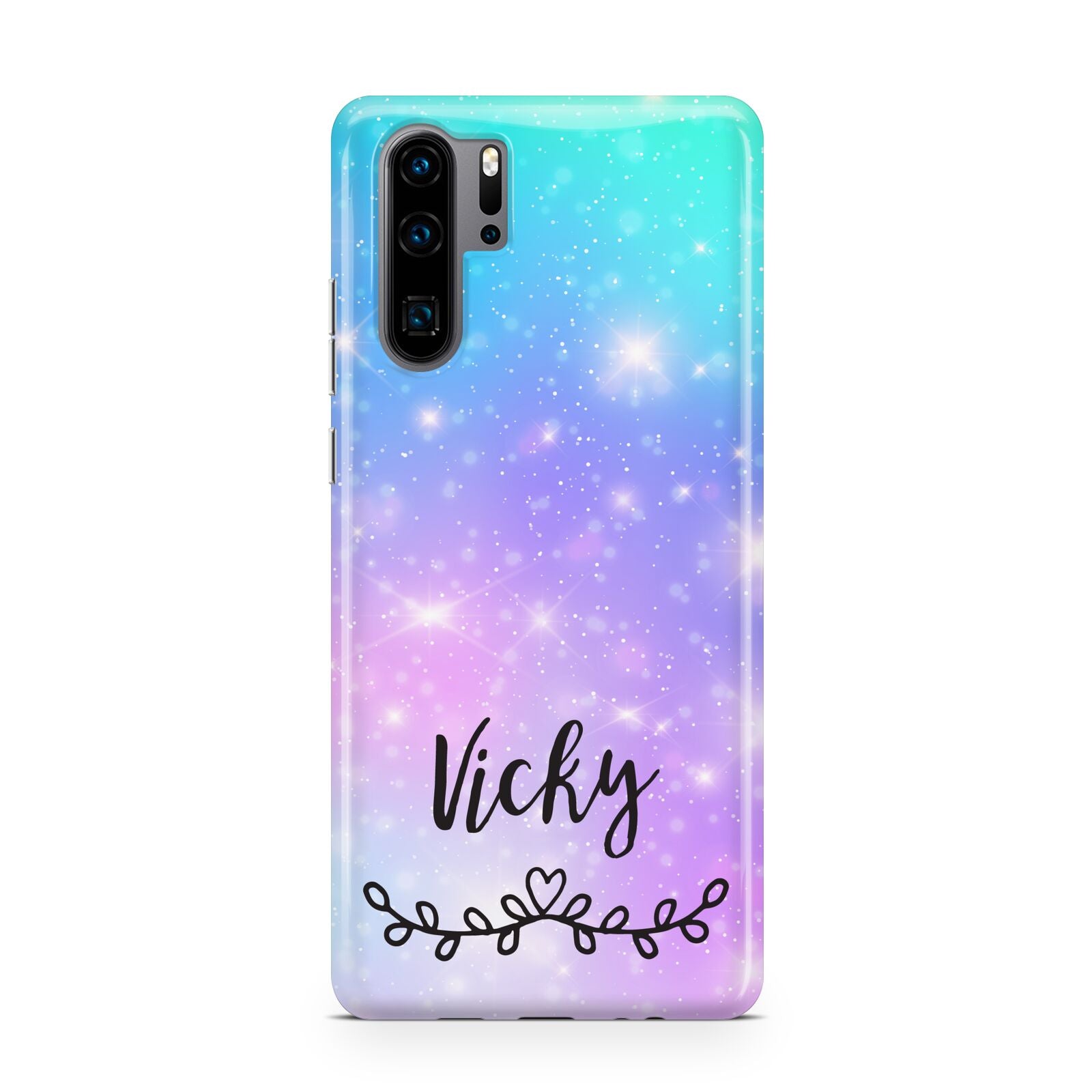 Personalised Black Name Purple Unicorn Marble Huawei P30 Pro Phone Case