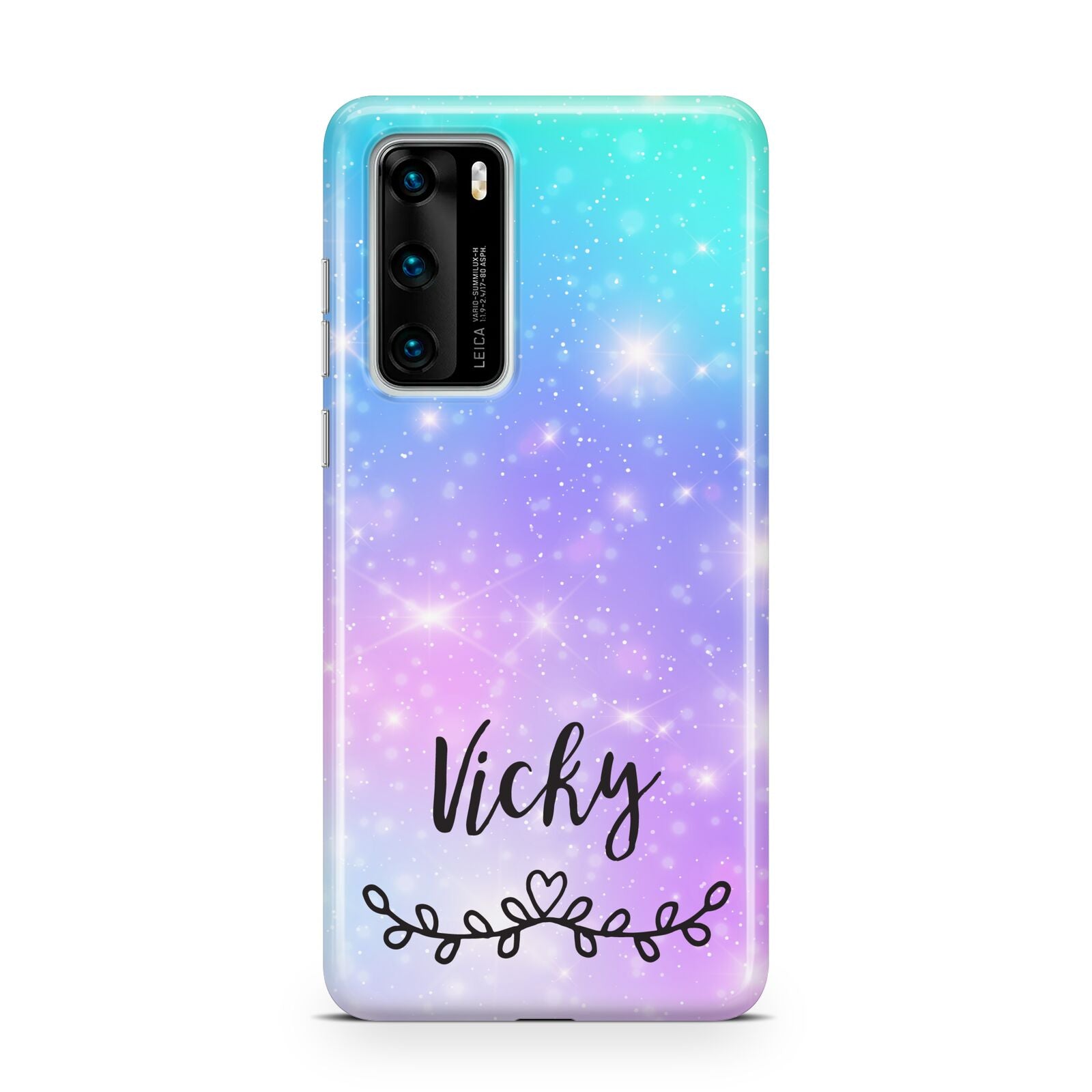 Personalised Black Name Purple Unicorn Marble Huawei P40 Phone Case