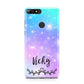 Personalised Black Name Purple Unicorn Marble Huawei Y7 2018