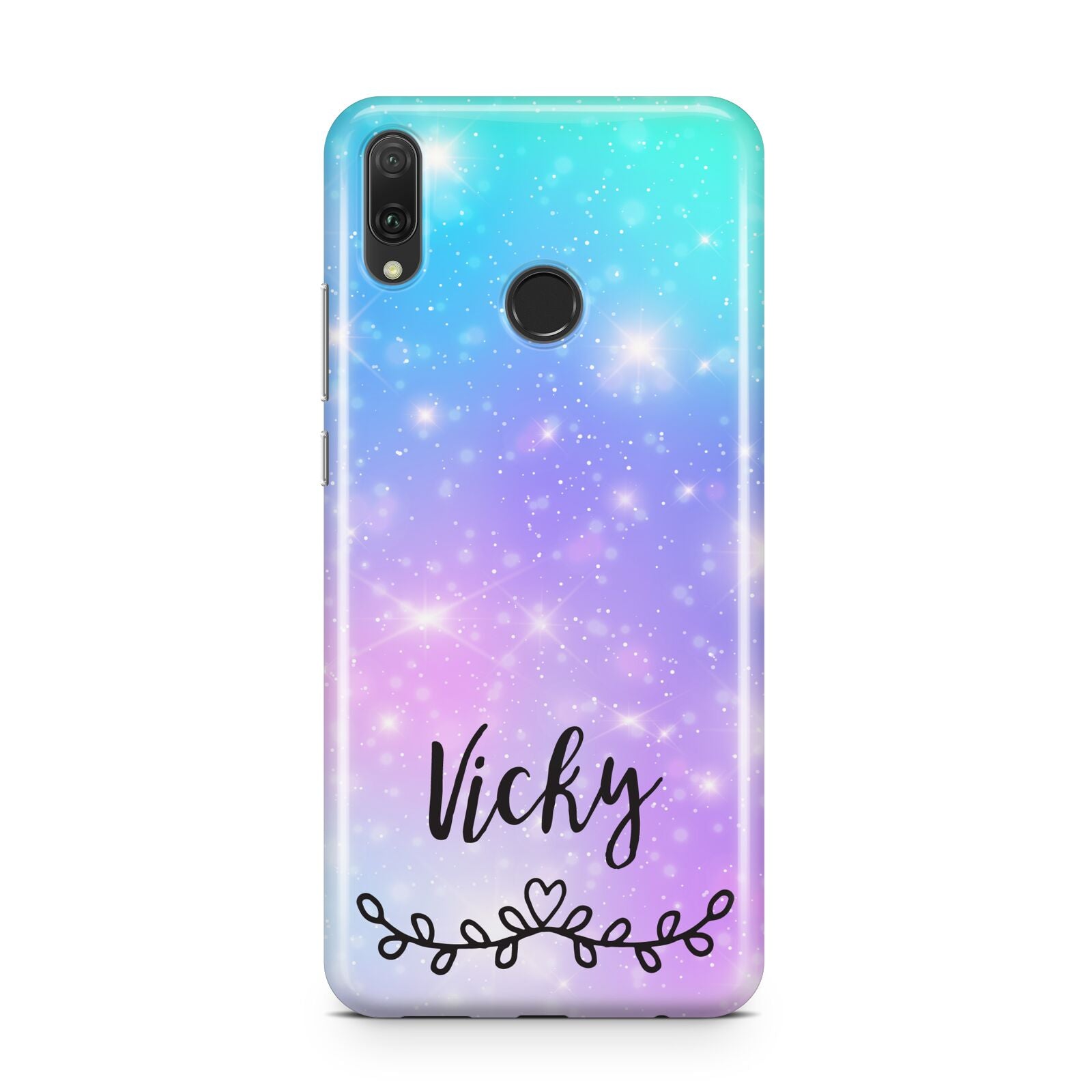 Personalised Black Name Purple Unicorn Marble Huawei Y9 2019