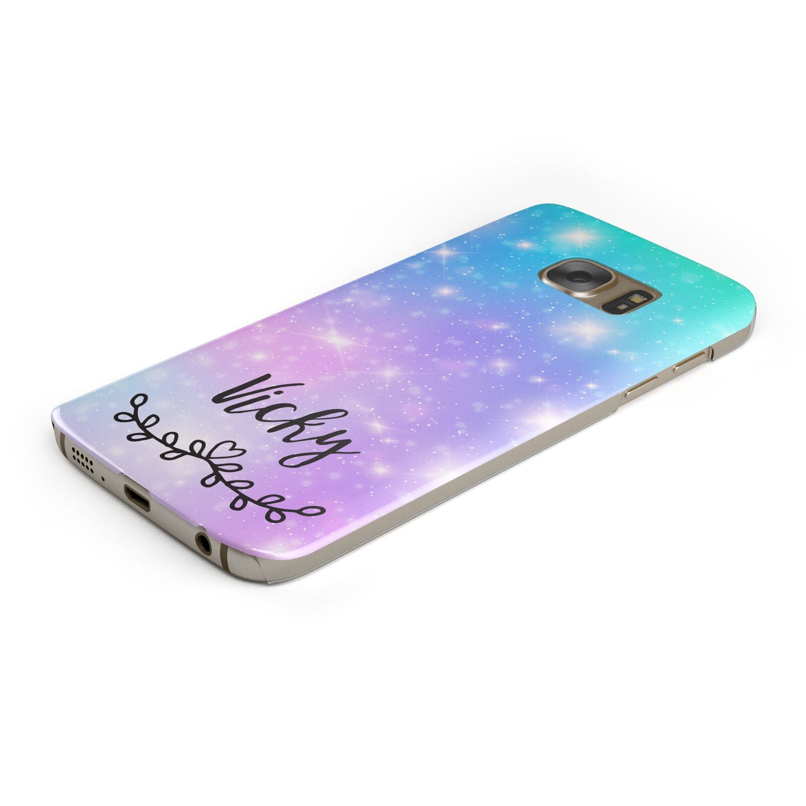 Personalised Black Name Purple Unicorn Marble Protective Samsung Galaxy Case Angled Image
