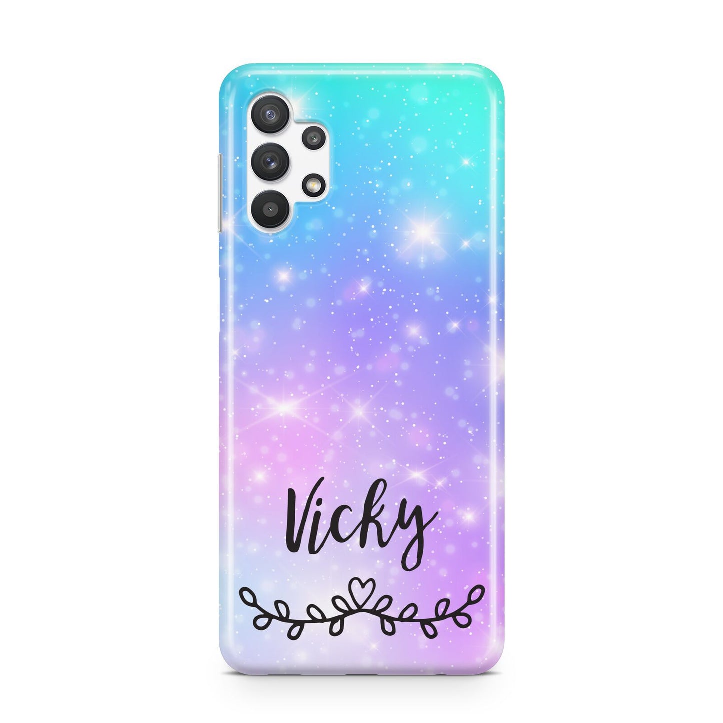 Personalised Black Name Purple Unicorn Marble Samsung A32 5G Case